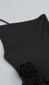 ROSE-DETAIL RUFFLED MINI DRESS IN BLACK DRESS styleofcb 