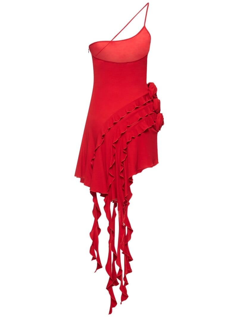 ROSE-DETAIL RUFFLED MINI DRESS IN RED DRESS styleofcb 