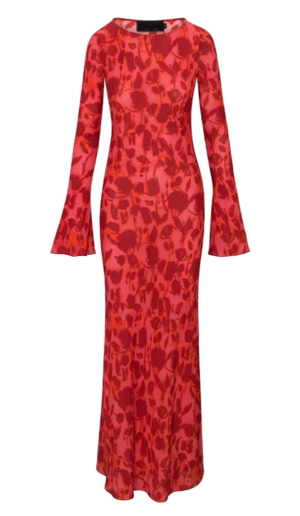 ROSE PRINT FLARE MAXI DRESS IN RED DRESS STYLE OF CB 