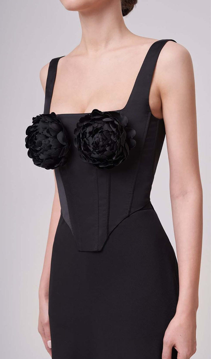 ROSES EMBELISHED CORSET TWO PIECES SET DRESS styleofcb BLACK S 