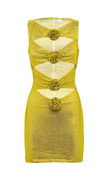 ROSETTE CUT OUT EMBELLISHED MINI DRESS IN YELLOW DRESS STYLE OF CB 