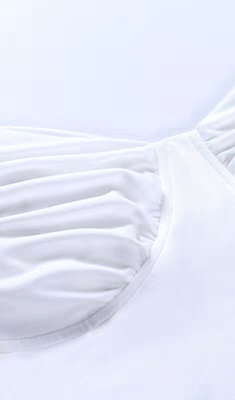 RUCHED MINI DRESS IN WHITE