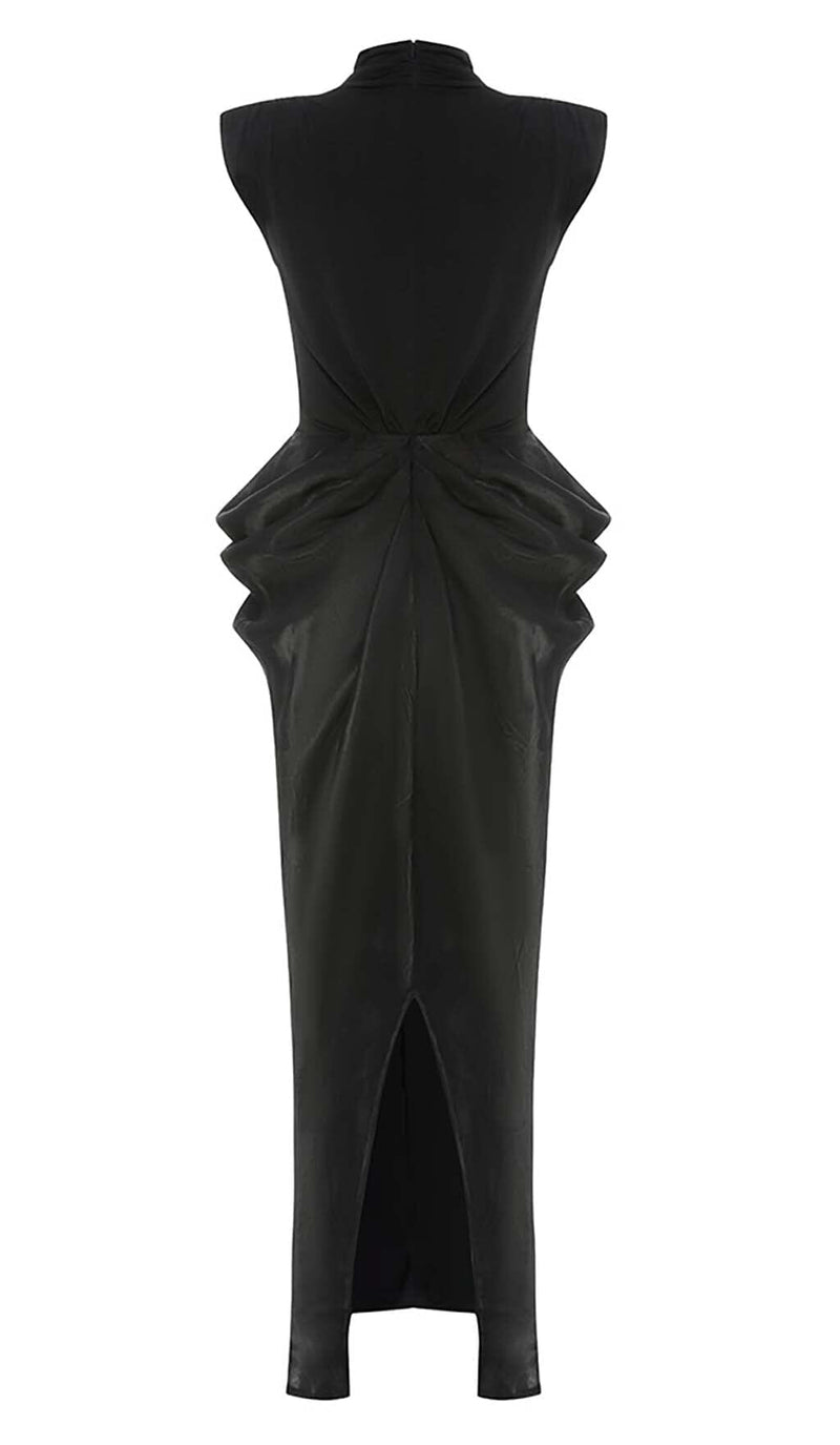 RUCHED OFF SLEEVE MAXI DRESS IN BLACK DRESS STYLE OF CB 