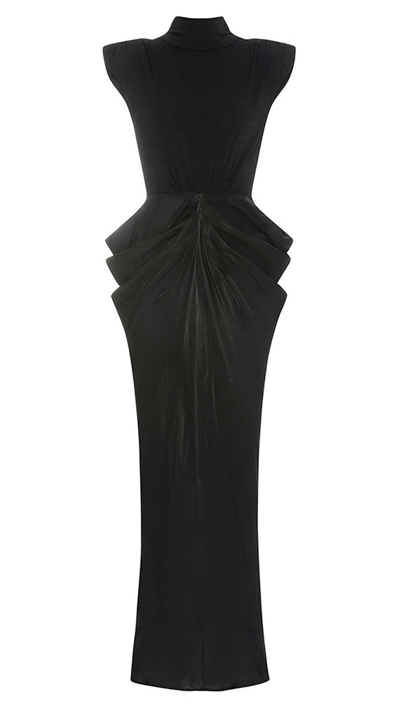 RUCHED OFF SLEEVE MAXI DRESS IN BLACK DRESS STYLE OF CB 