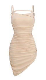 RUCHED STRAPPY MIDI DRESS IN NUDE DRESS sis label 