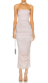 RUCHED OFF-SHOULDER SLIM MIDI DRESS IN PINK DRESS STYLE OF CB 