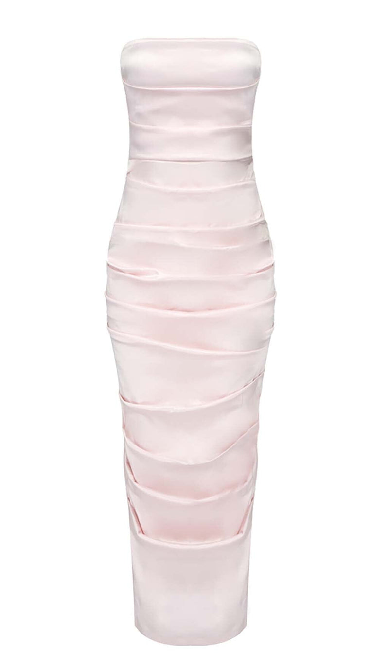 RUCHED OFF-SHOULDER SLIM MIDI DRESS IN PINK DRESS STYLE OF CB 