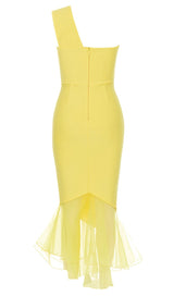 RUFFED ONE-SHOULDER MAXI DRESS IN YELLOW DRESS STYLE OF CB 