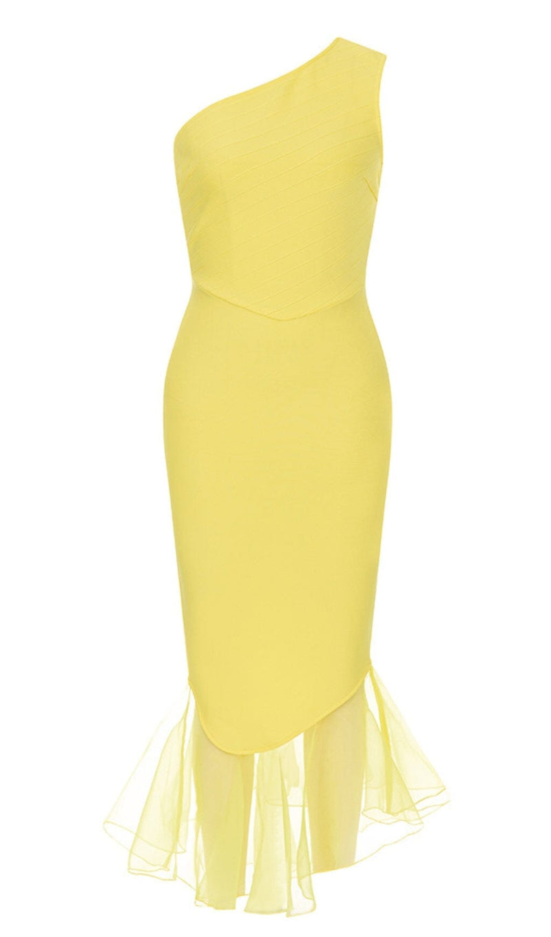 RUFFED ONE-SHOULDER MAXI DRESS IN YELLOW DRESS STYLE OF CB 