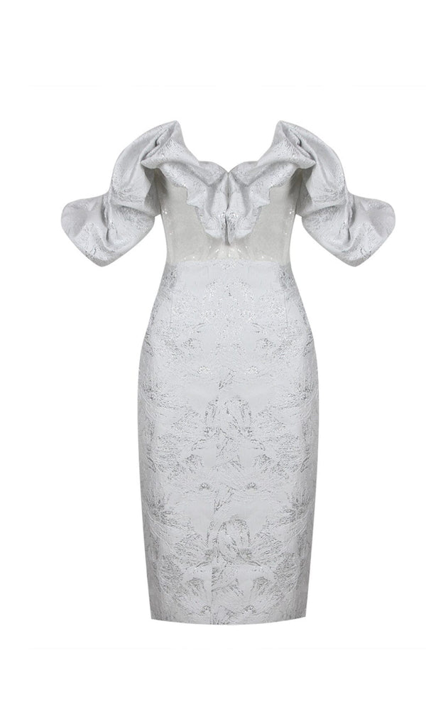 RUFFLE CORSET MIDI DRESS IN WHITE DRESS STYLE OF CB 