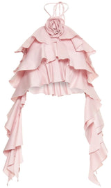 RUFFLE-DETAIL HALTER CROP TOP IN PINK DRESS STYLE OF CB 