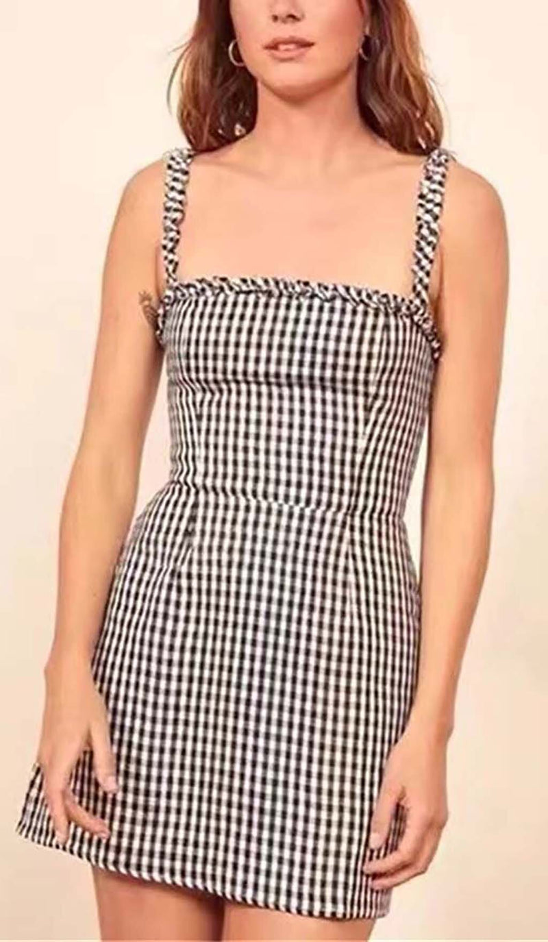 RUFFLED SLEEVELESS MINI DRESS IN GINGHAM DRESS STYLE OF CB 