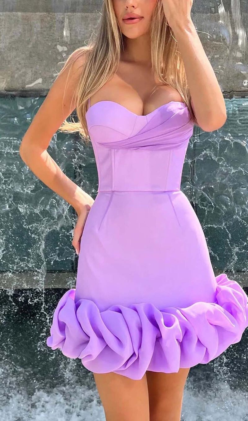 RUFFLED CORSET MINI DRESS IN PURPLE DRESS STYLE OF CB 