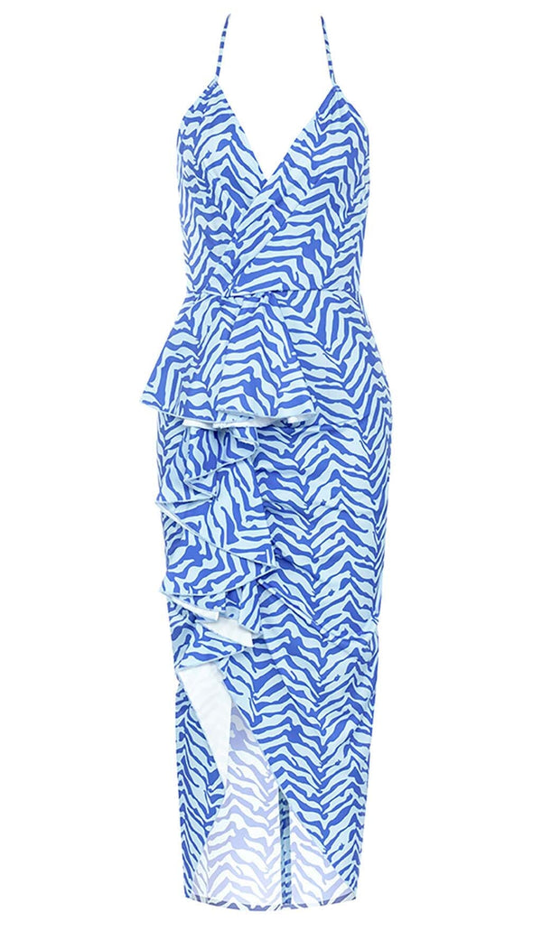 RUFFLE STRIPES MIDI DRESS IN BLUE DRESS styleofcb 