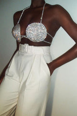 RHINESTONE EMBELLISHED SILK BRA TOP IN SILVER TOPS & SKIRTS styleofcb 