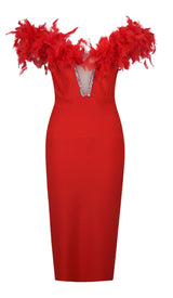 FEATHER PLUNGE MIDI DRESS DRESS STYLE OF CB 