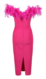 FEATHER PLUNGE MIDI DRESS IN ROSE DRESS STYLE OF CB 