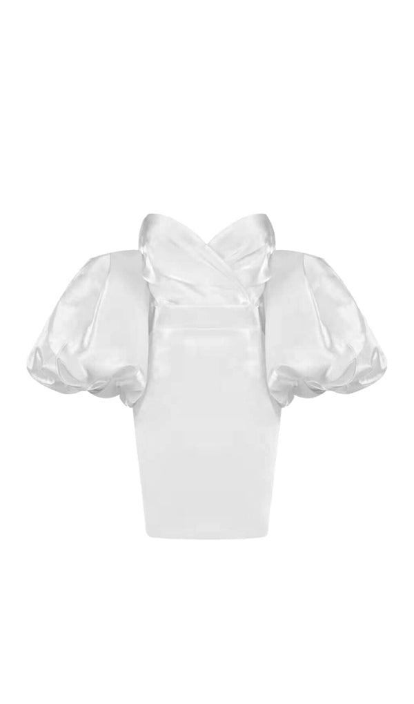SATIN PUFF SLEEVE MINI DRESS IN WHITE Dresses styleofcb 