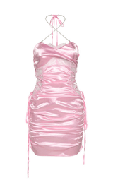 SATIN RUCHED MINI DRESS IN PINK styleofcb PINK S 