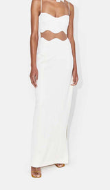 SCALLOPED MESH INSERT MAXI DRESS IN WHITE DRESS styleofcb 