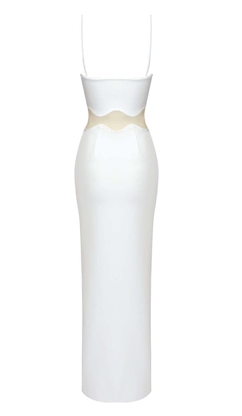 SCALLOPED MESH INSERT MAXI DRESS IN WHITE DRESS styleofcb 