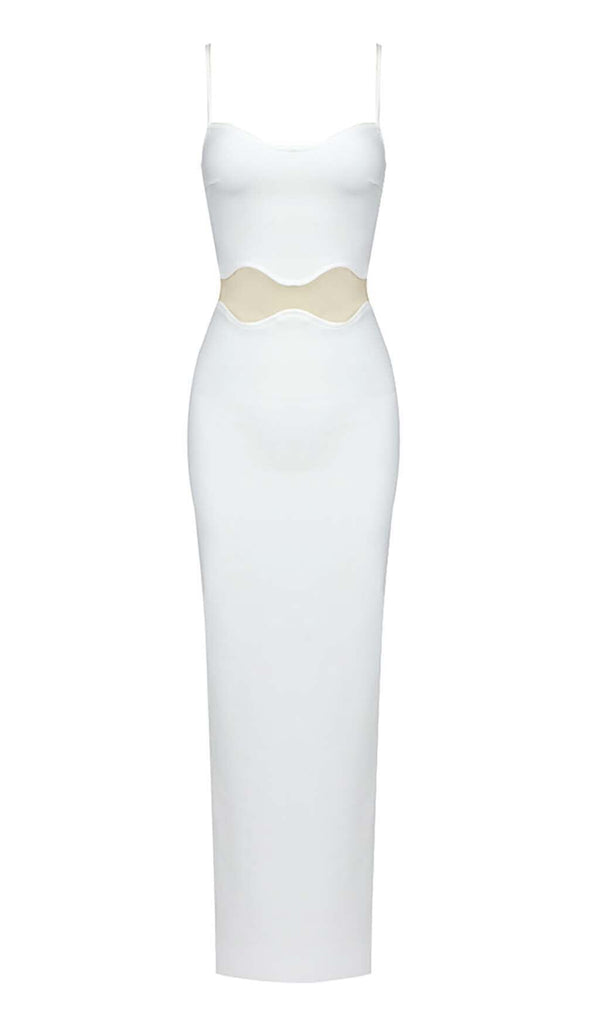 SCALLOPED MESH INSERT MAXI DRESS IN WHITE DRESS styleofcb 