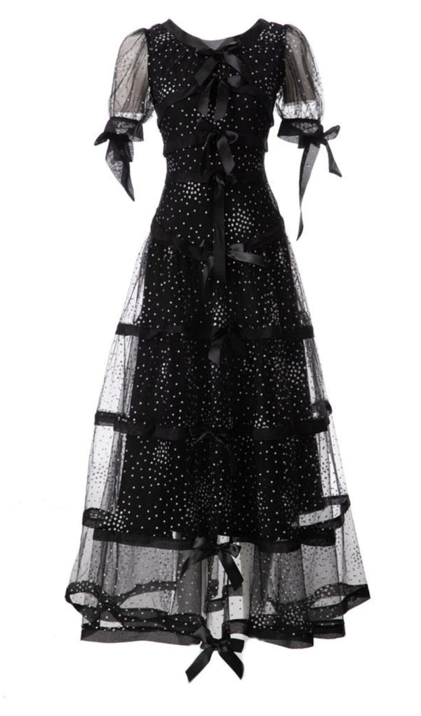 SEQUIN BOW DETAILED MAXI DRESS IN BLACK DRESS STYLE OF CB 