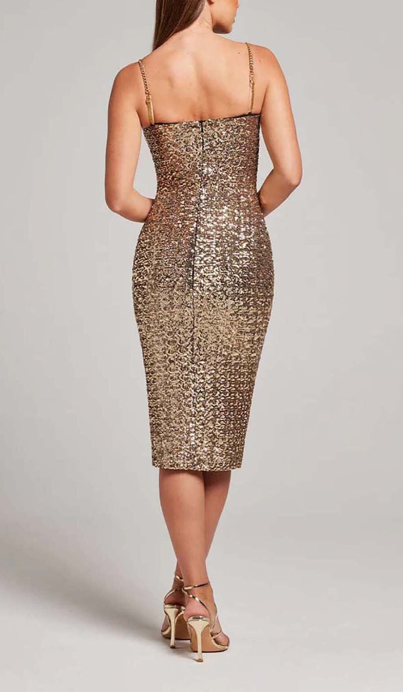 SEQUIN CORSET MIDI DRESS IN METALLIC GOLD DRESS sis label 