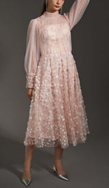 SEQUIN MESH TULLE MIDI DRESS IN PINK DRESS STYLE OF CB 