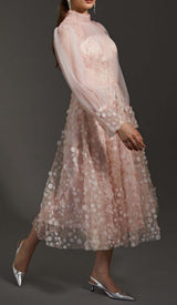 SEQUIN MESH TULLE MIDI DRESS IN PINK DRESS STYLE OF CB 