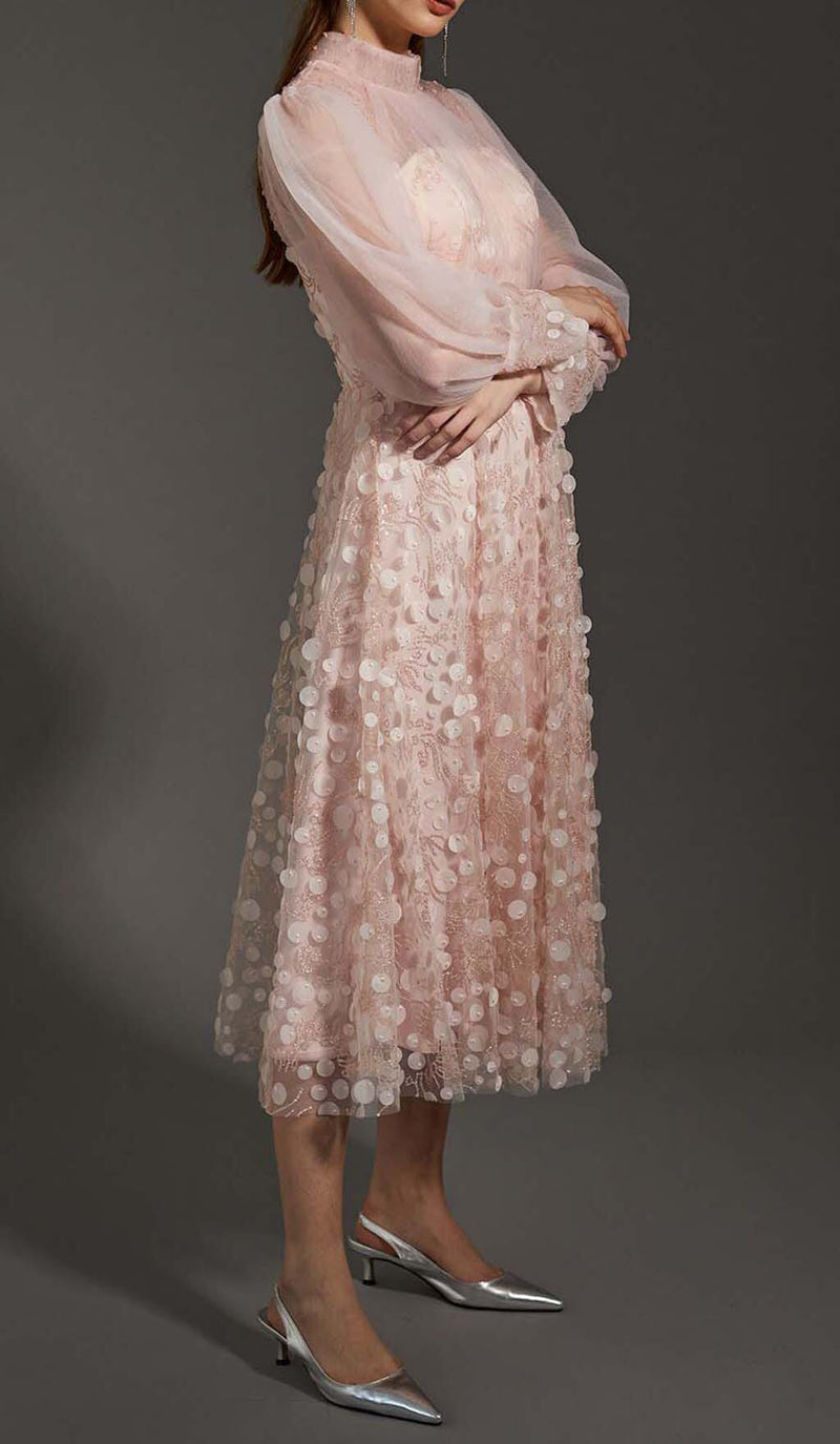 SEQUIN MESH TULLE MIDI DRESS IN PINK DRESS STYLE OF CB 