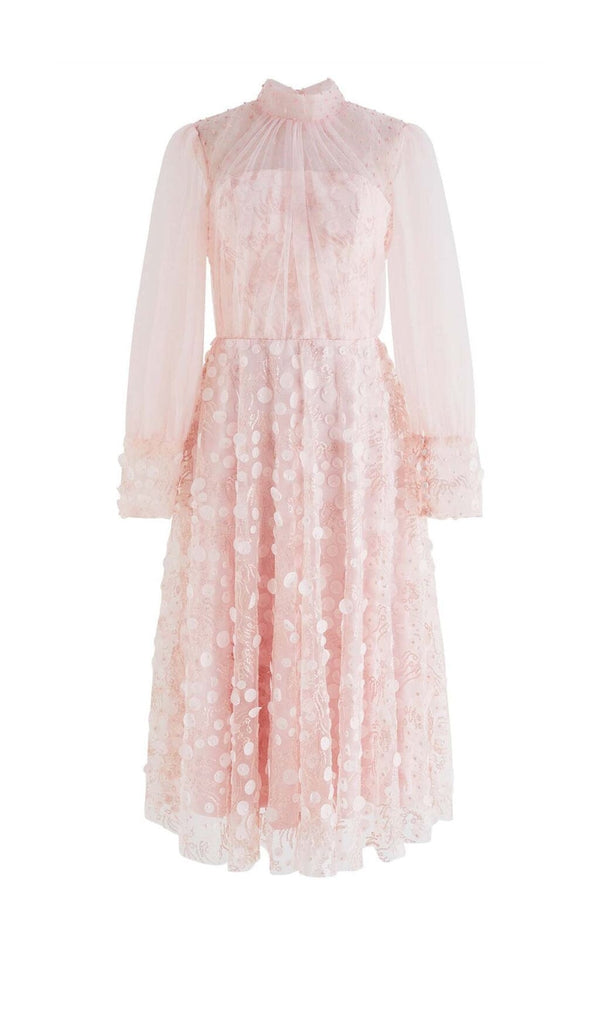 SEQUIN MESH TULLE MIDI DRESS IN PINK DRESS STYLE OF CB 