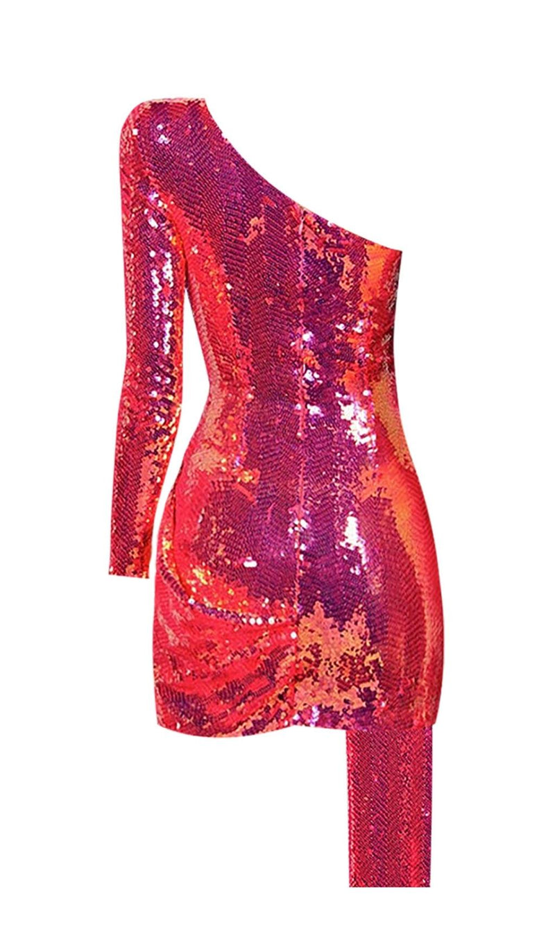 SEQUIN ONE SHOULDR MINI DRESS IN PINK