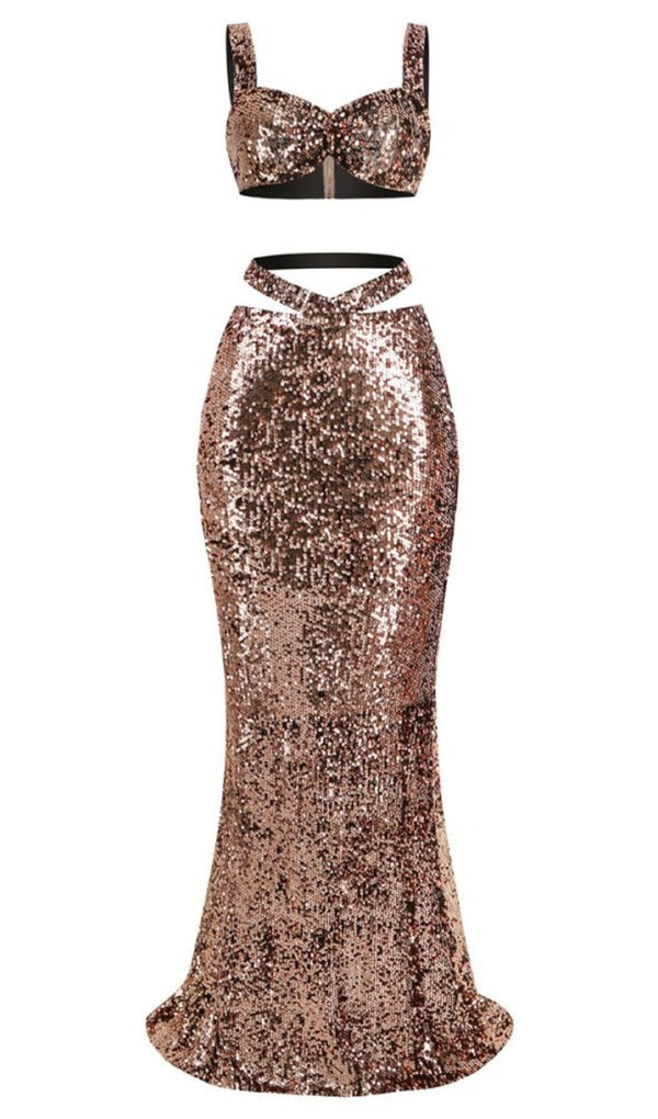 SEQUIN CLEOPATRA TWO PIECE SUIT IN METALLIC DRESS STYLE OF CB 
