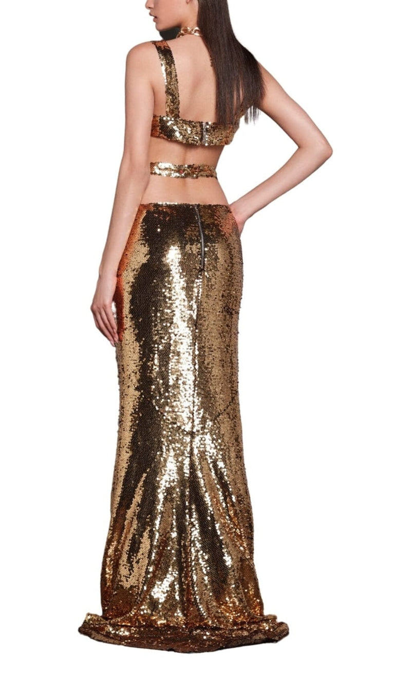 SEQUIN CLEOPATRA TWO PIECE SUIT IN METALLIC DRESS STYLE OF CB 