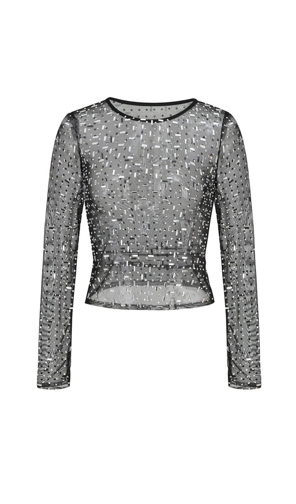 SEQUIN RHINESTONE MESH TOP IN BLACK styleofcb 