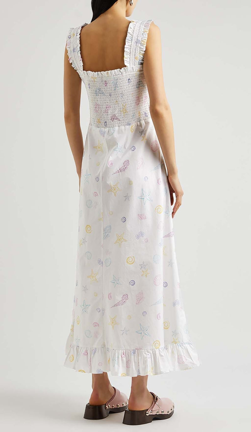 SHELL-PRINT STRAP MIDI DRESS IN WHITE DRESS STYLE OF CB 