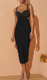 SHELL STRAP BEADING MIDI DRESS IN BLACK DRESS STYLE OF CB 