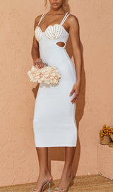 SHELL STRAP BEADING MIDI DRESS IN WHITE DRESS STYLE OF CB 