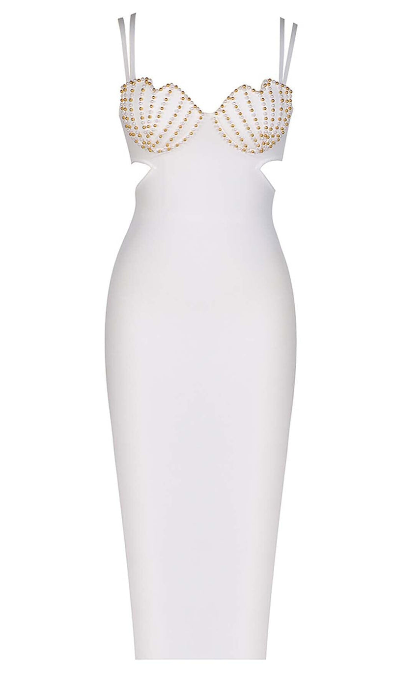 SHELL STRAP BEADING MIDI DRESS IN WHITE DRESS STYLE OF CB 