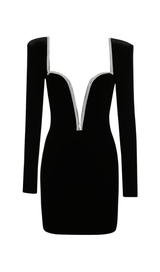 CRYSTAL V NECK MINI DRESS IN BLACK Dresses styleofcb 