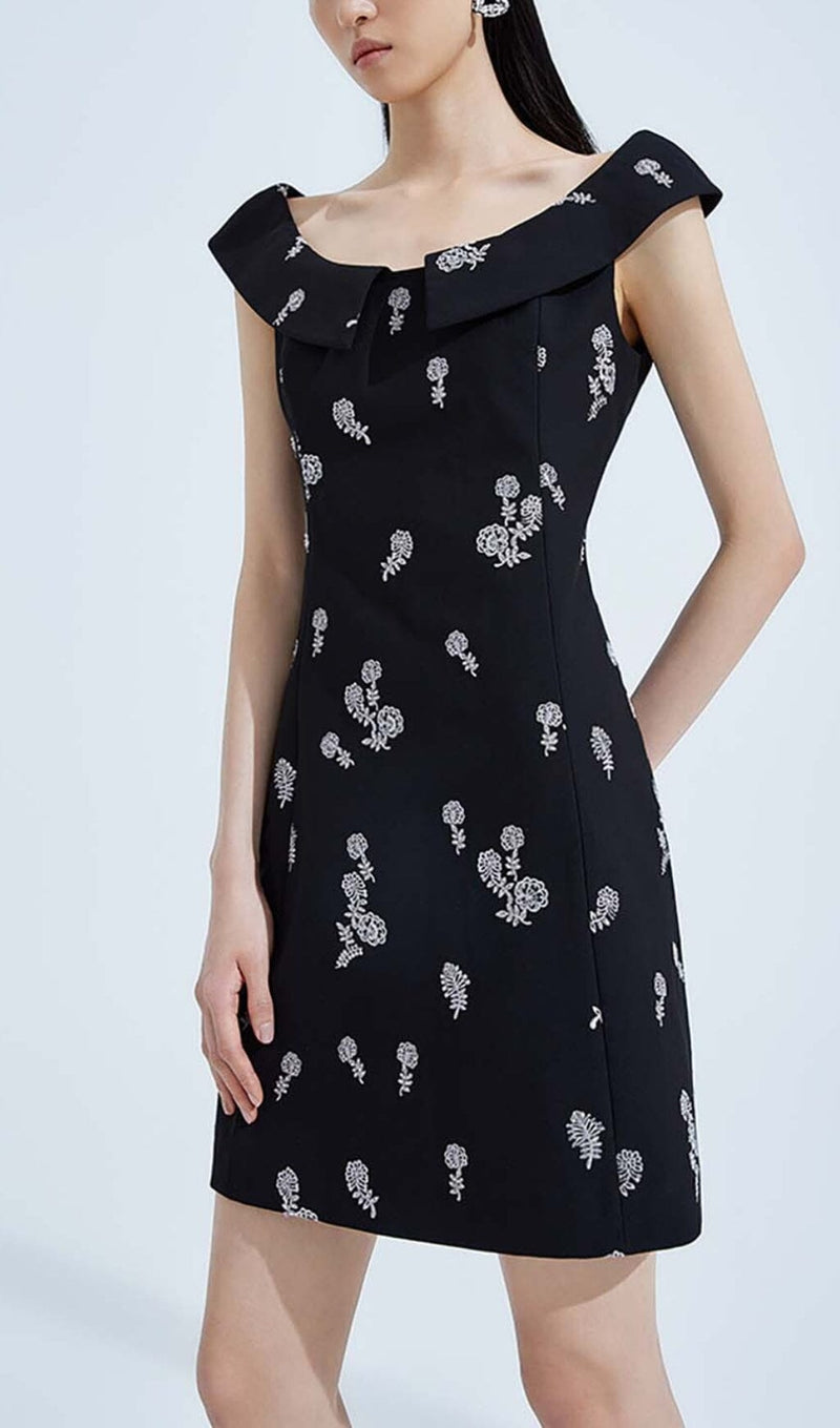 SLEEVELESS EMBROIDERED MINI DRESS IN BLACK DRESS STYLE OF CB 