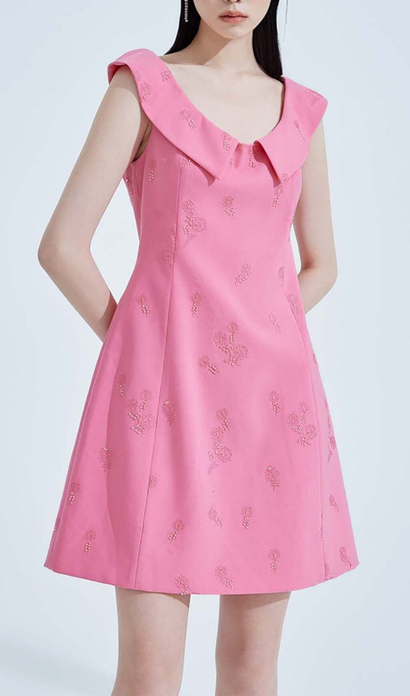 SLEEVELESS EMBROIDERED MINI DRESS IN PINK DRESS STYLE OF CB 