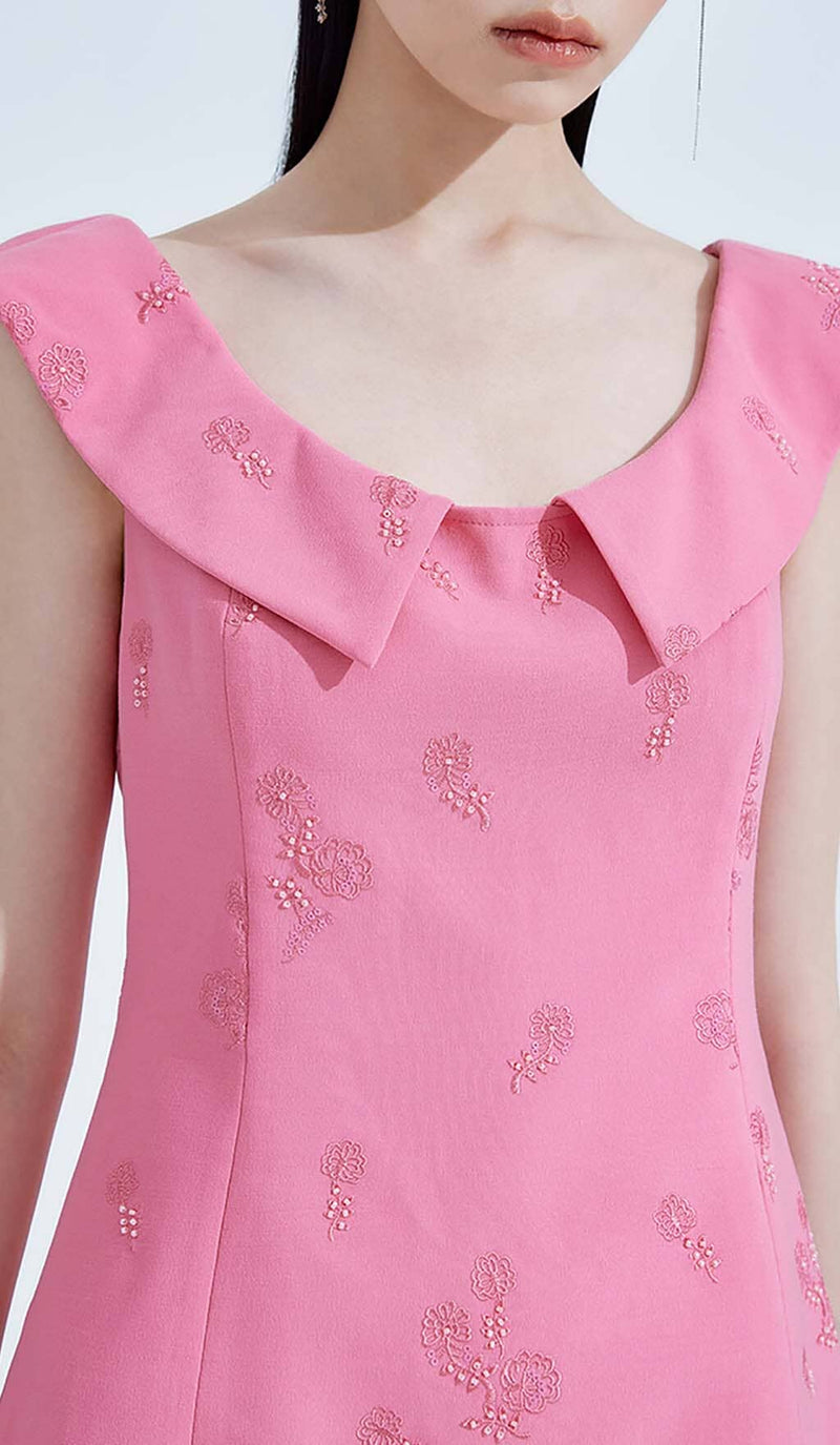 SLEEVELESS EMBROIDERED MINI DRESS IN PINK DRESS STYLE OF CB 