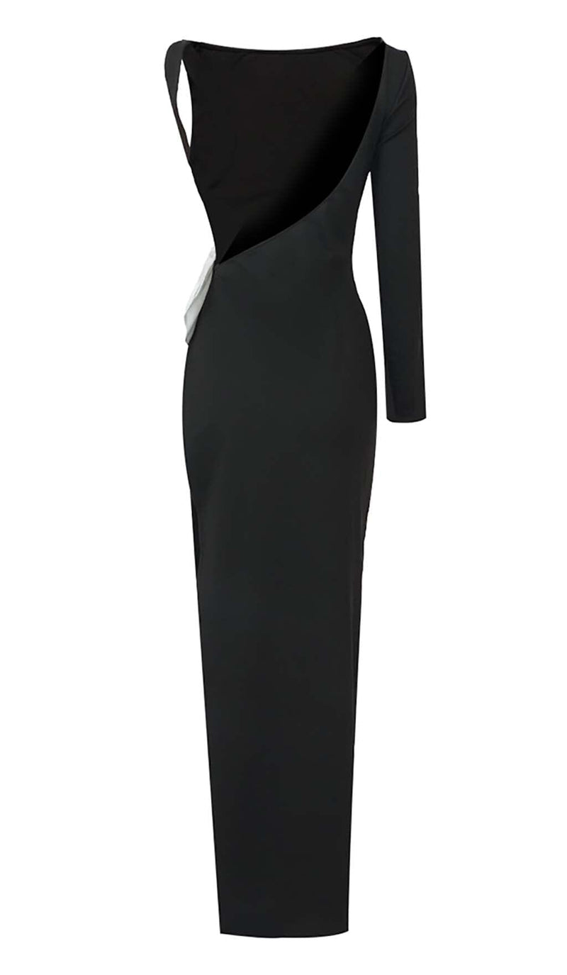 SLIT OPEN BOW BELTED MAXI DRESS IN BLACK DRESS sis label 