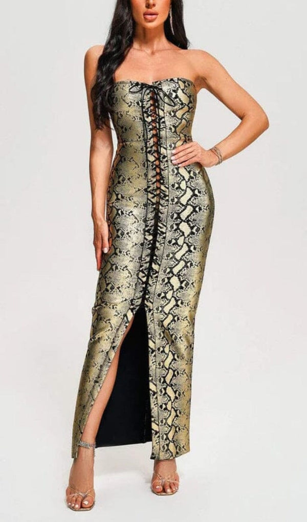 SNAKE PRINT LACE UP MIDI DRESS DRESS STYLE OF CB 