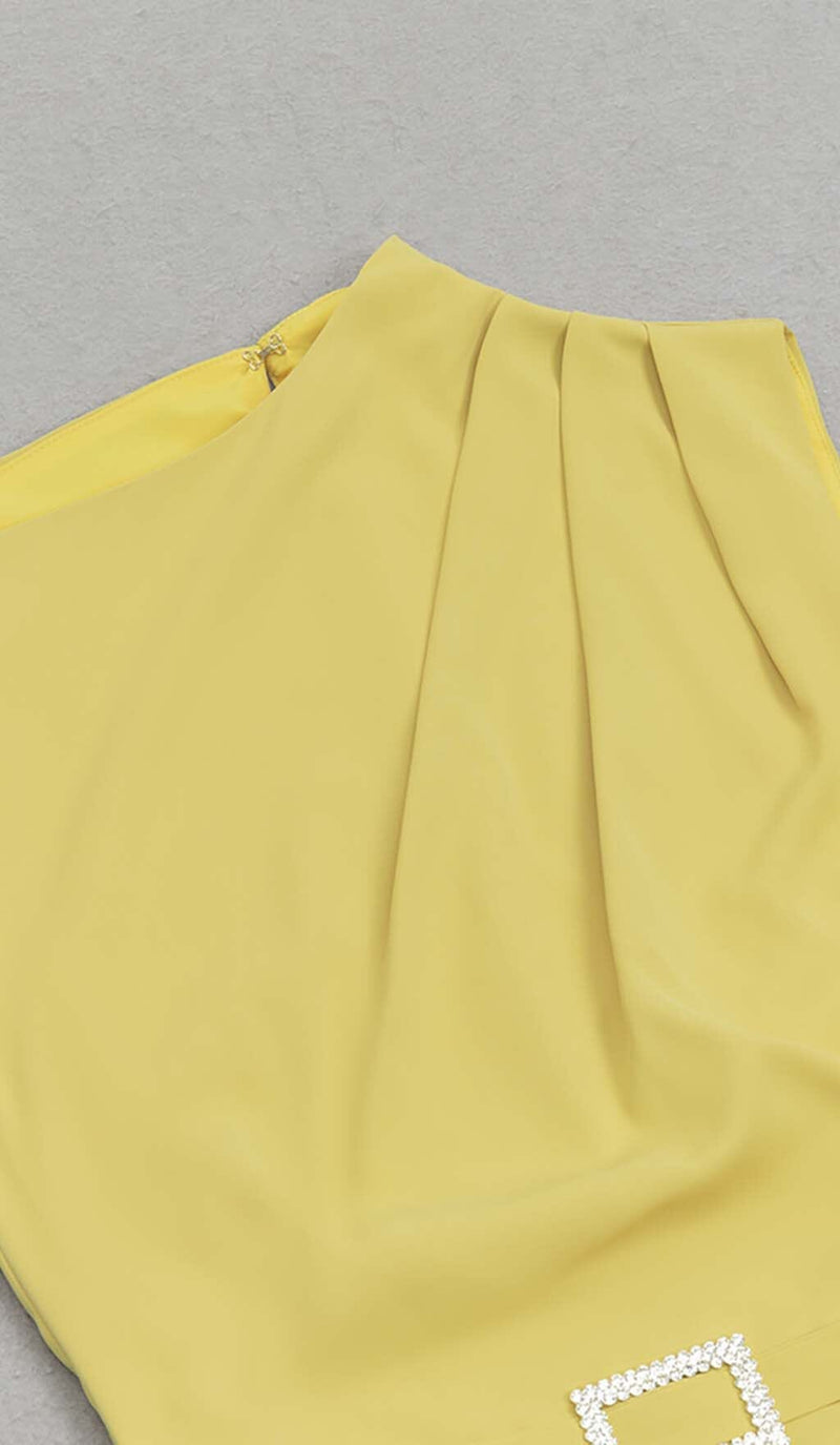 SOLID ASYMMETRICAL HIGH LOW DRESS IN YELLOW DRESS STYLE OF CB 