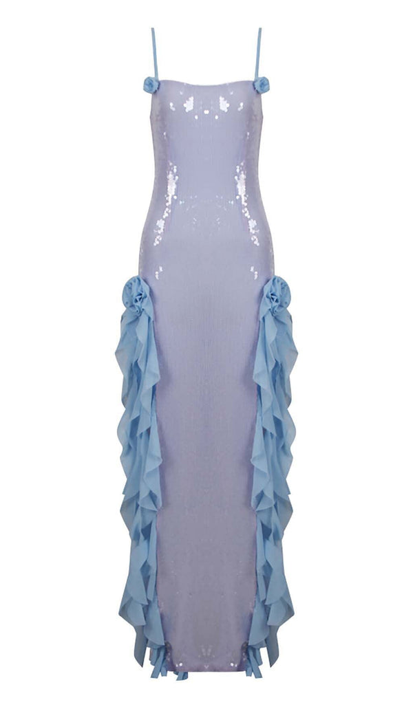 SPAGHETTI STRAP RUFFLE MAXI DRESS IN SKY BLUE DRESS styleofcbdress 