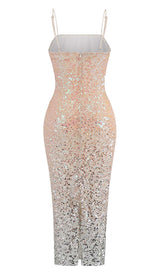 SPAGHETTI STRAP SEQUIN MIDI DRESS IN OMBRE PINK DRESS STYLE OF CB 