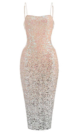 SPAGHETTI STRAP SEQUIN MIDI DRESS IN OMBRE PINK DRESS STYLE OF CB 